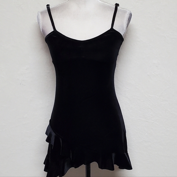 VINTAGE Shirley of Hollywood Black Velvet  Asymmetric Ruffle Mini Lingerie Dress - Picture 4 of 15